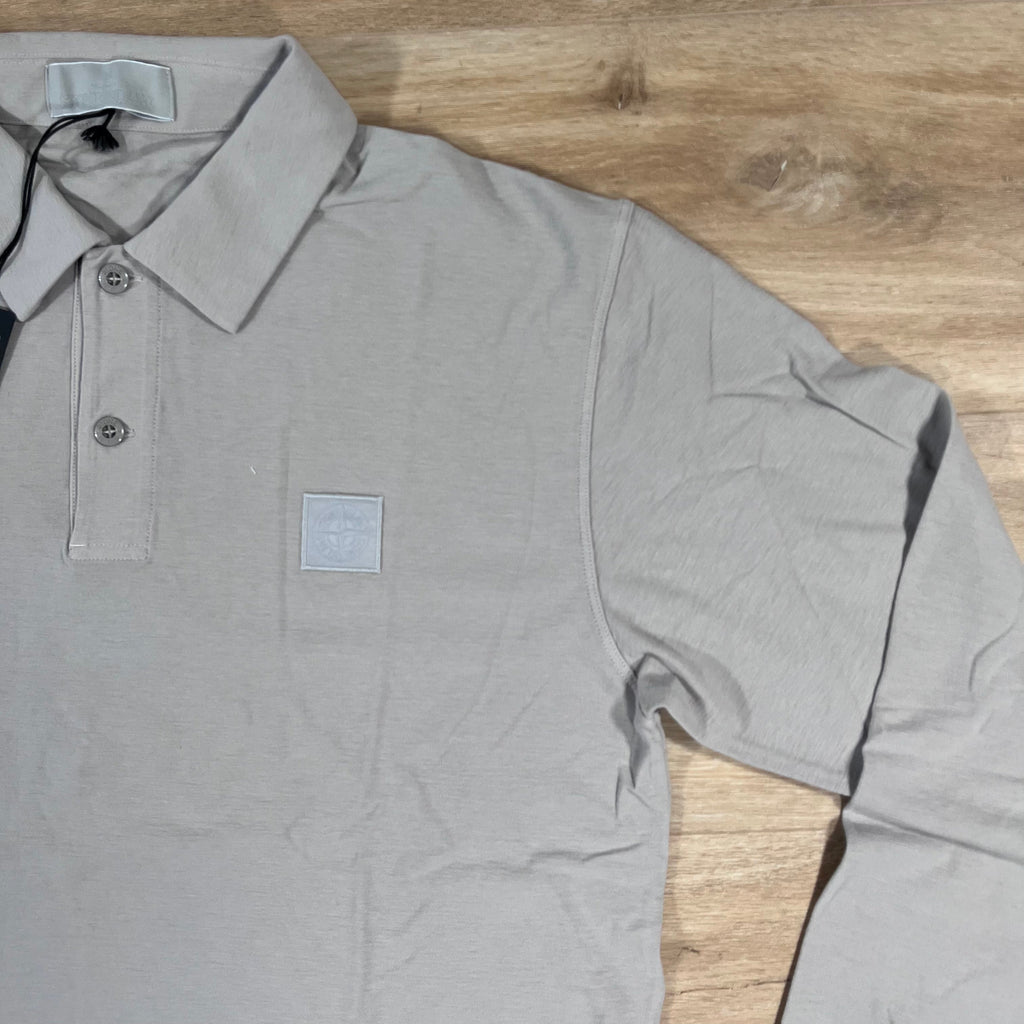 Stone Island Crepe Cotton Long-Sleeved Ghost Polo Shirt in Dust Grey Ironleague