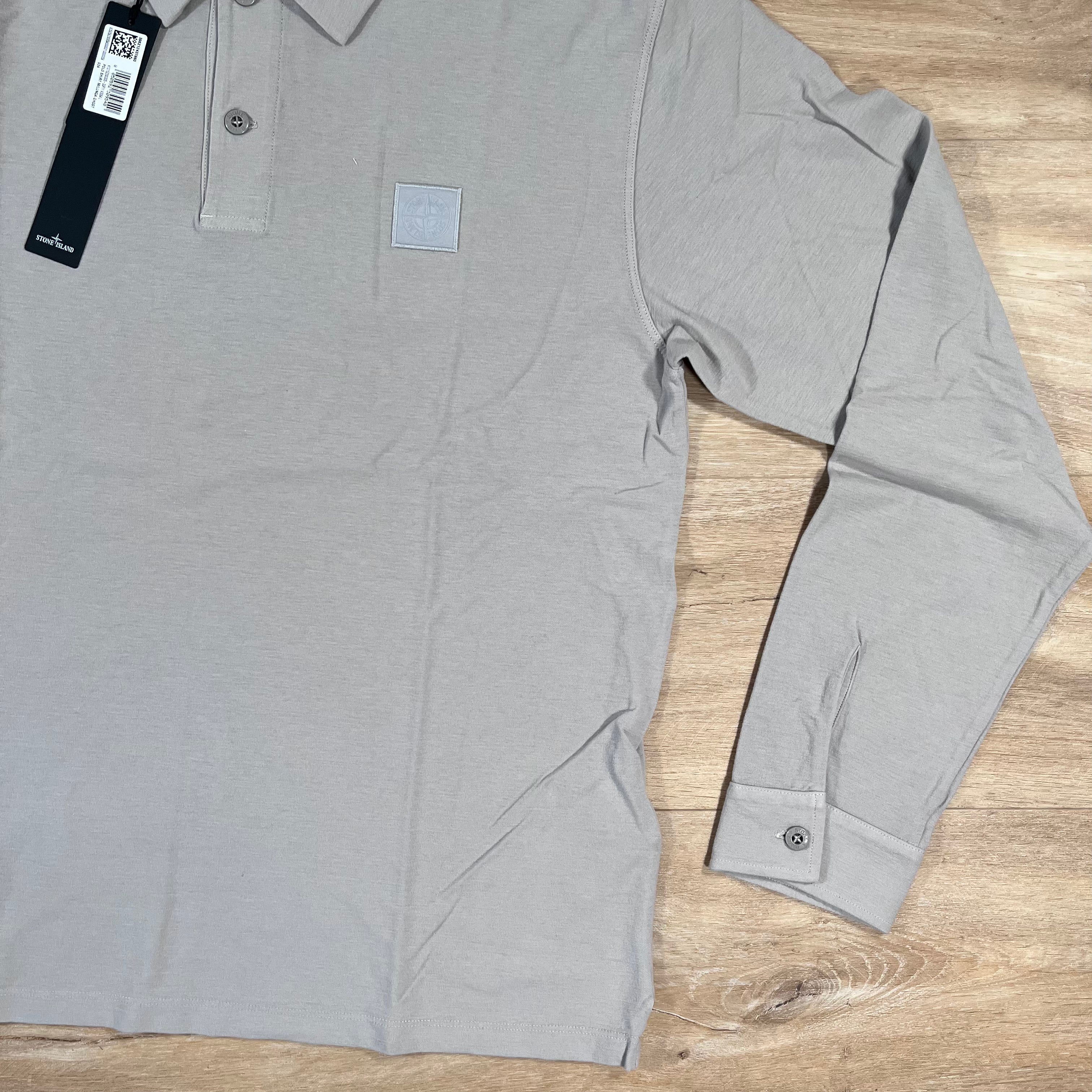 Stone Island Crepe Cotton Long-Sleeved Ghost Polo Shirt in Dust Grey Ironleague