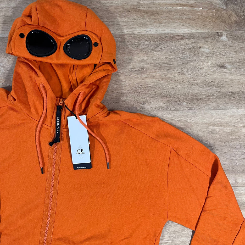 CP Company Diagonal Raised Fleece Goggle Hoodie in Russet Orange Ironleague