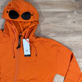 CP Company Diagonal Raised Fleece Goggle Hoodie in Russet Orange Ironleague