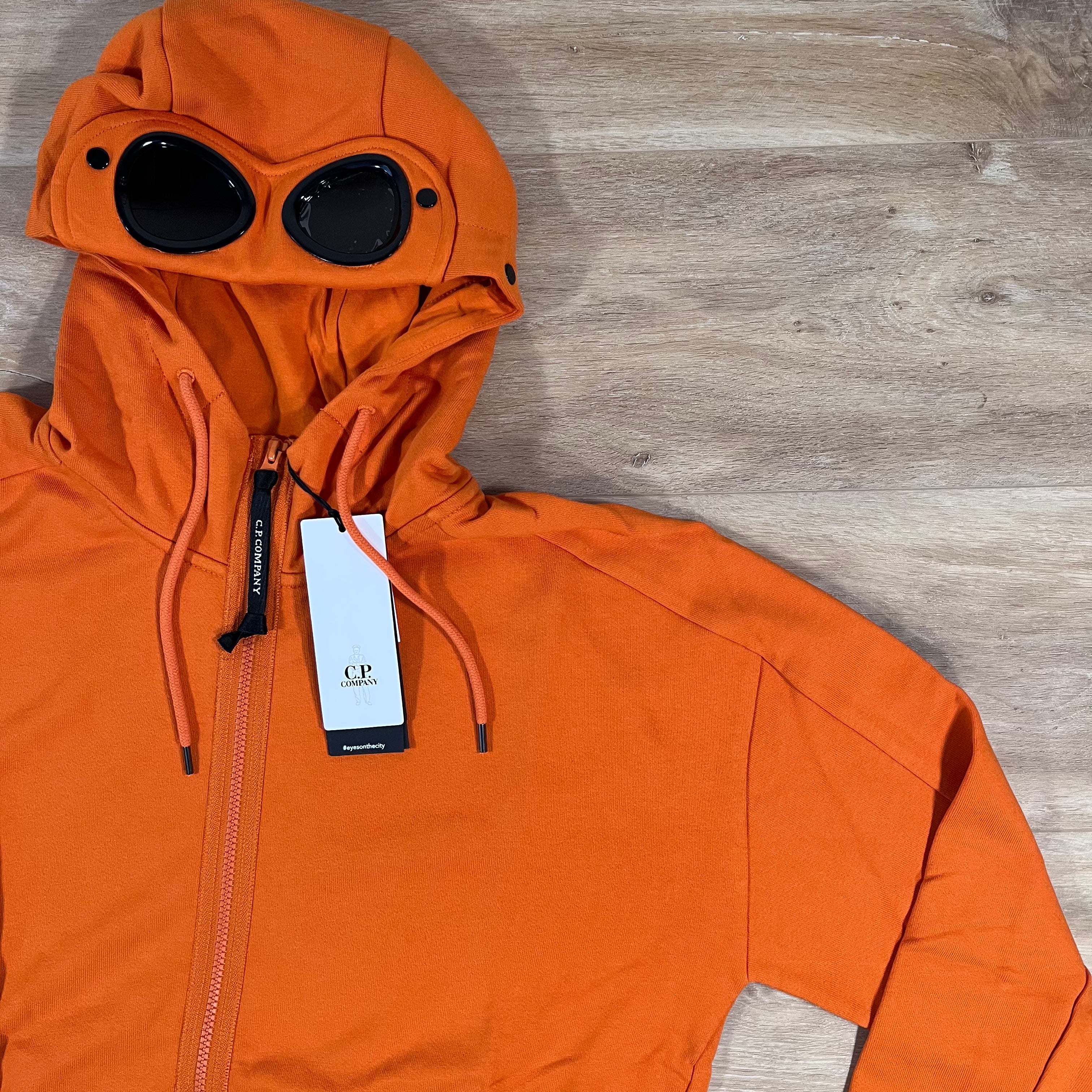 CP Company Diagonal Raised Fleece Goggle Hoodie in Russet Orange Ironleague