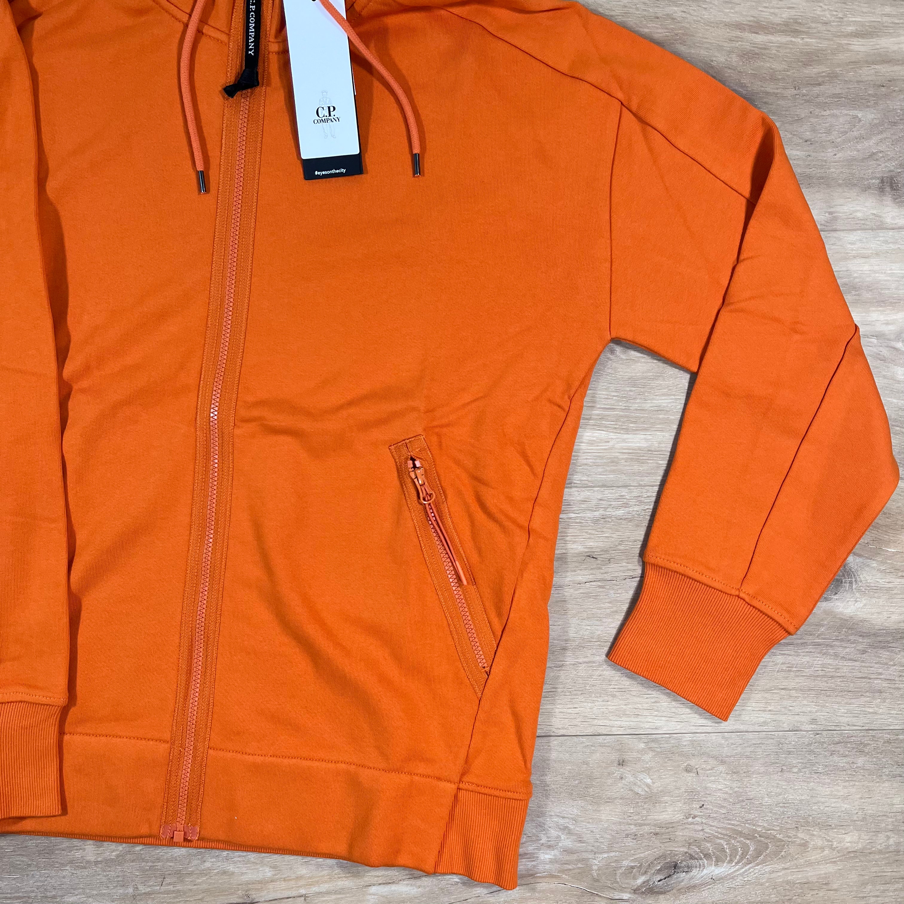 CP Company Diagonal Raised Fleece Goggle Hoodie in Russet Orange Ironleague