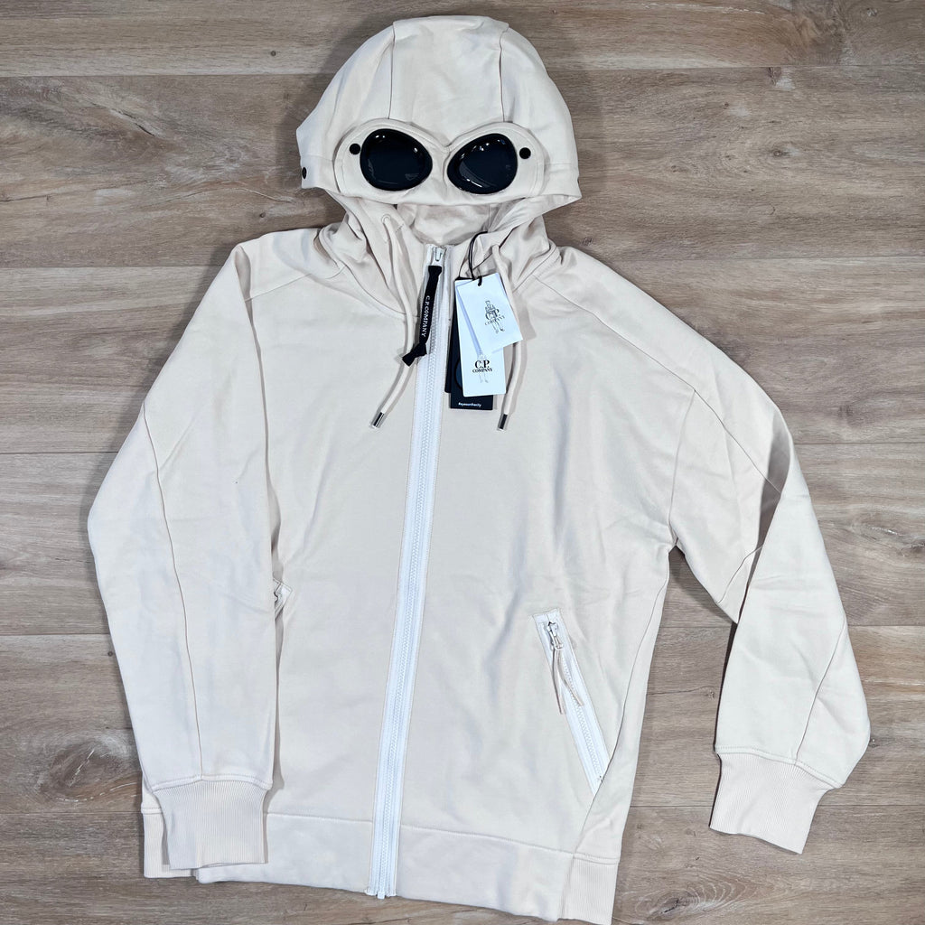 CP Company Diagonal Raised Fleece Goggle Hoodie in Pistachio Shell Ironleague
