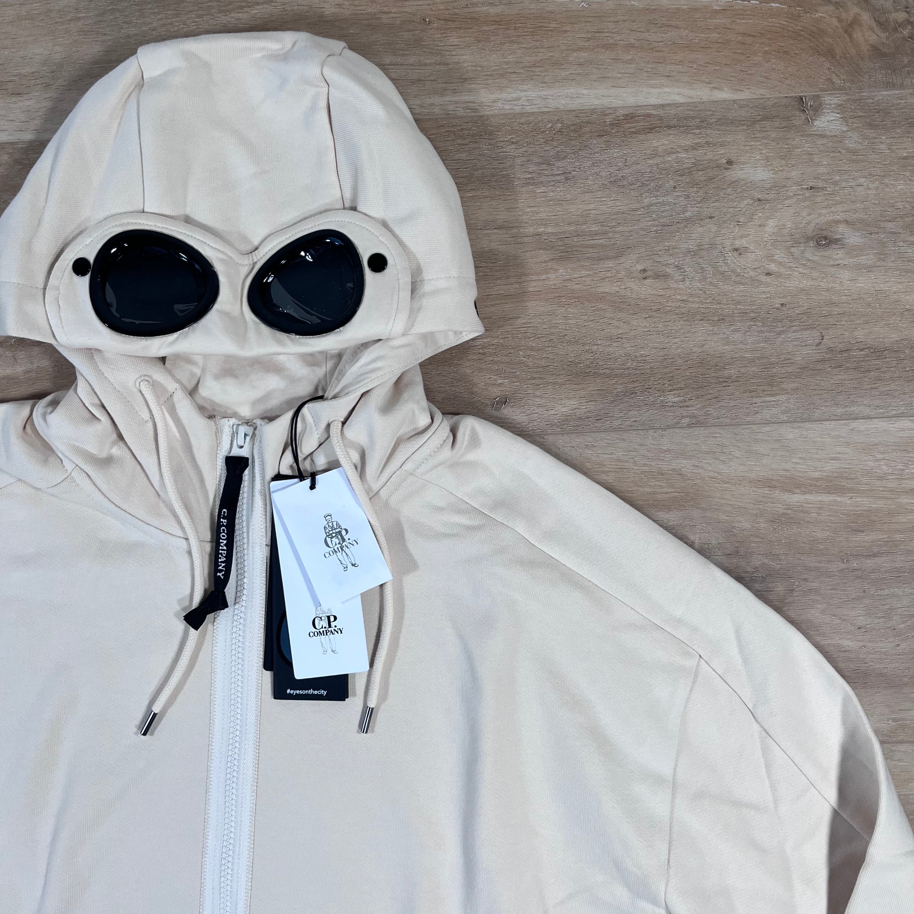 CP Company Diagonal Raised Fleece Goggle Hoodie in Pistachio Shell Ironleague