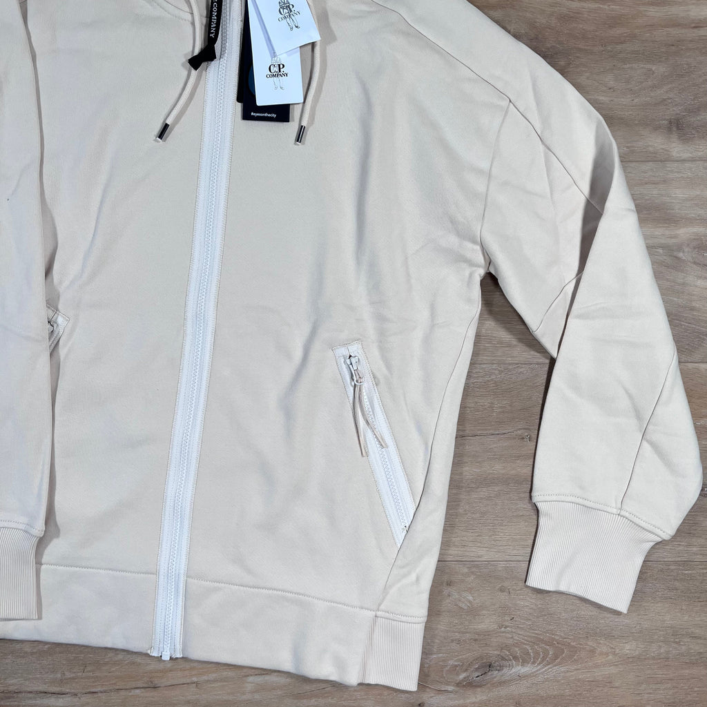 CP Company Diagonal Raised Fleece Goggle Hoodie in Pistachio Shell Ironleague