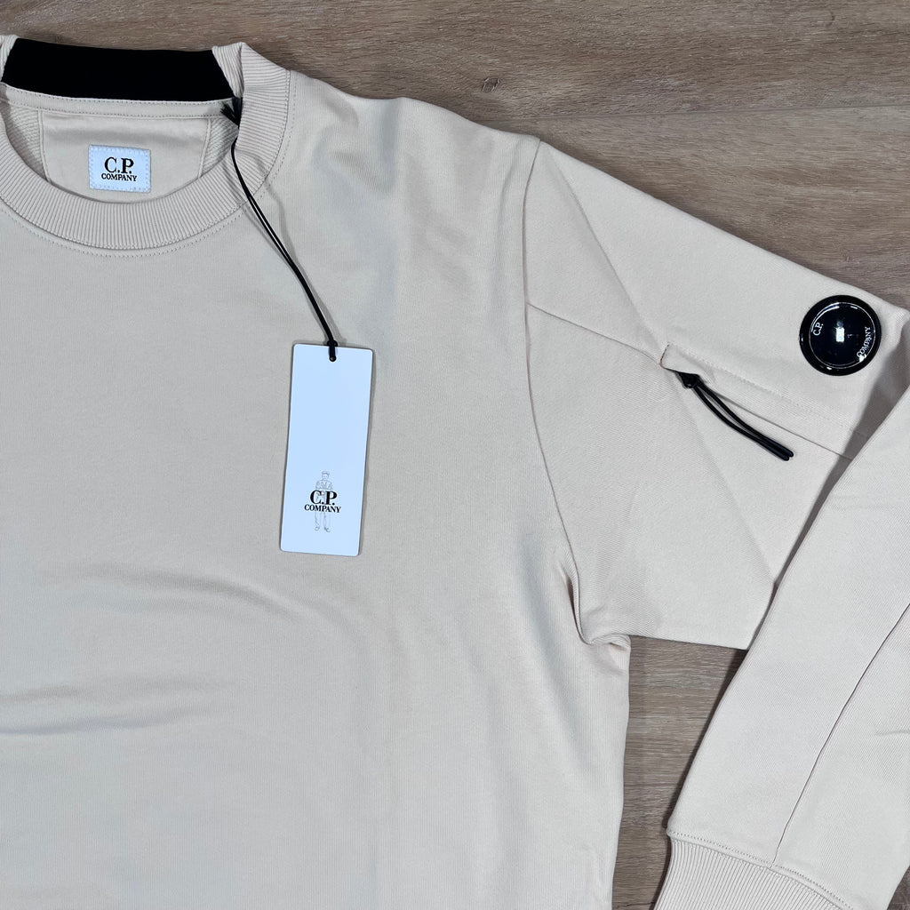 CP Company Diagonal Raised Fleece Crewneck Lens Sweatshirt in Pistachio Shell Ironleague