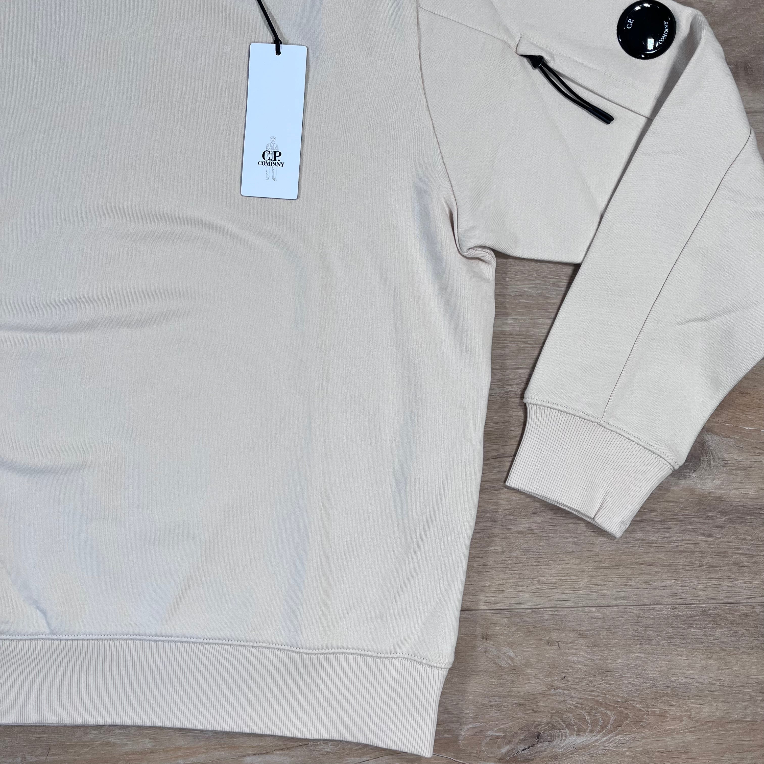 CP Company Diagonal Raised Fleece Crewneck Lens Sweatshirt in Pistachio Shell Ironleague