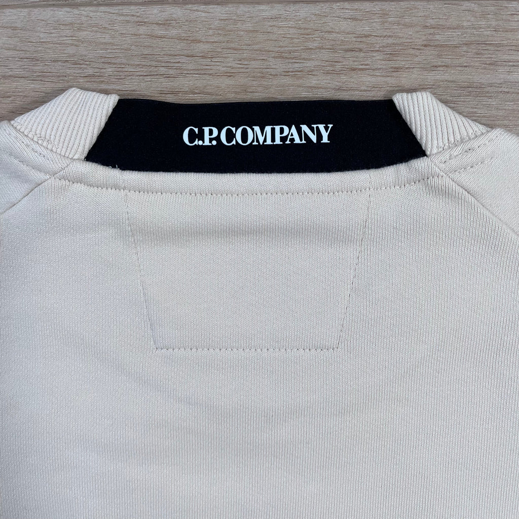 CP Company Diagonal Raised Fleece Crewneck Lens Sweatshirt in Pistachio Shell Ironleague