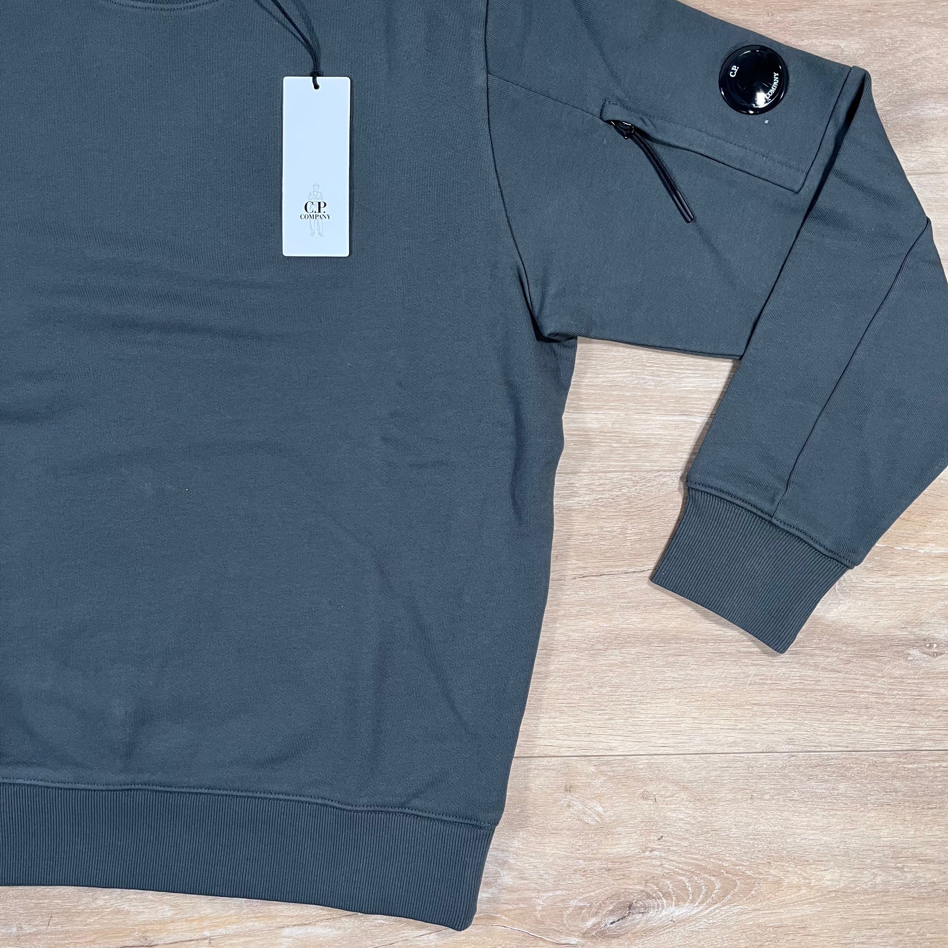 CP Company Diagonal Raised Fleece Crewneck Lens Sweatshirt in Dark Shadow Ironleague