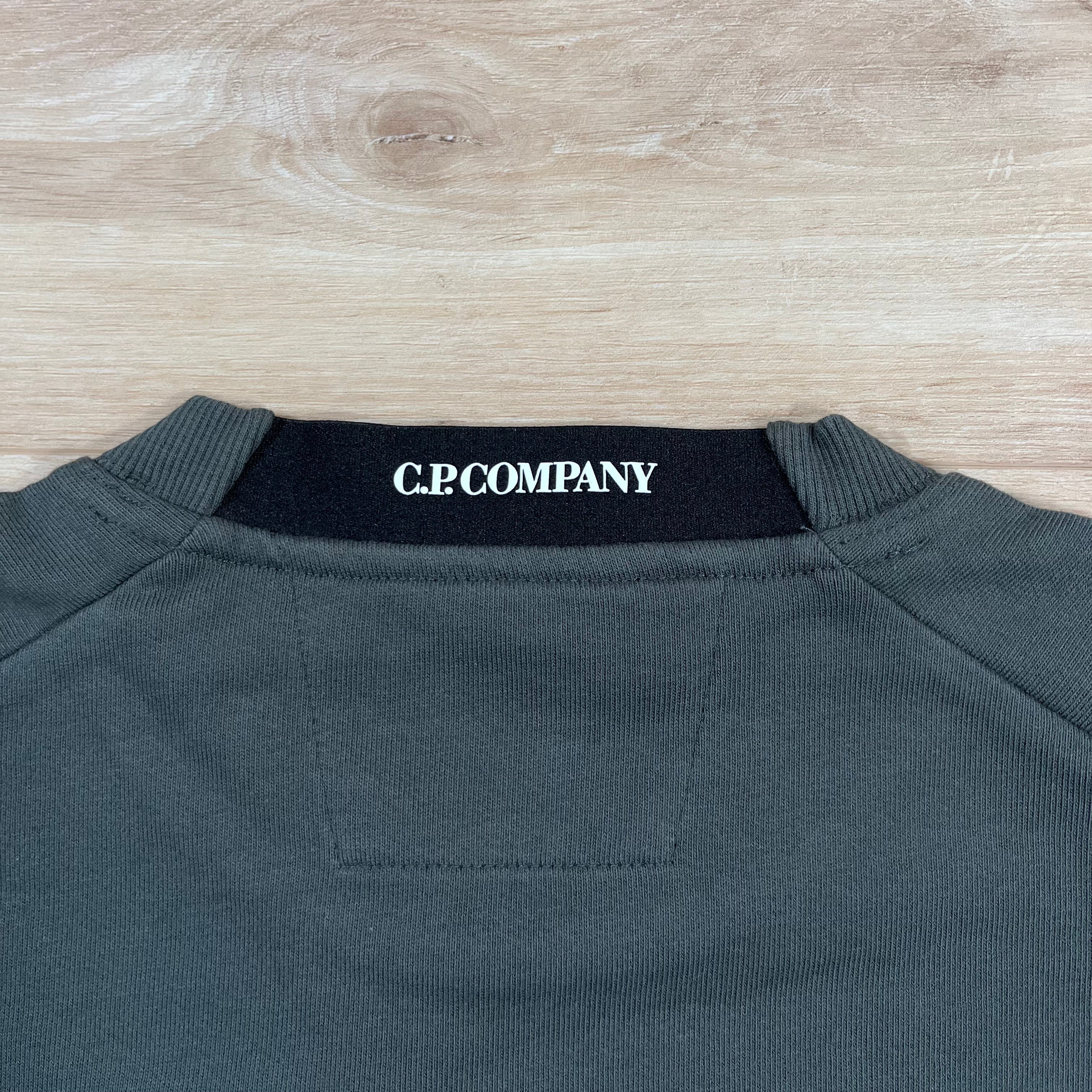 CP Company Diagonal Raised Fleece Crewneck Lens Sweatshirt in Dark Shadow Ironleague