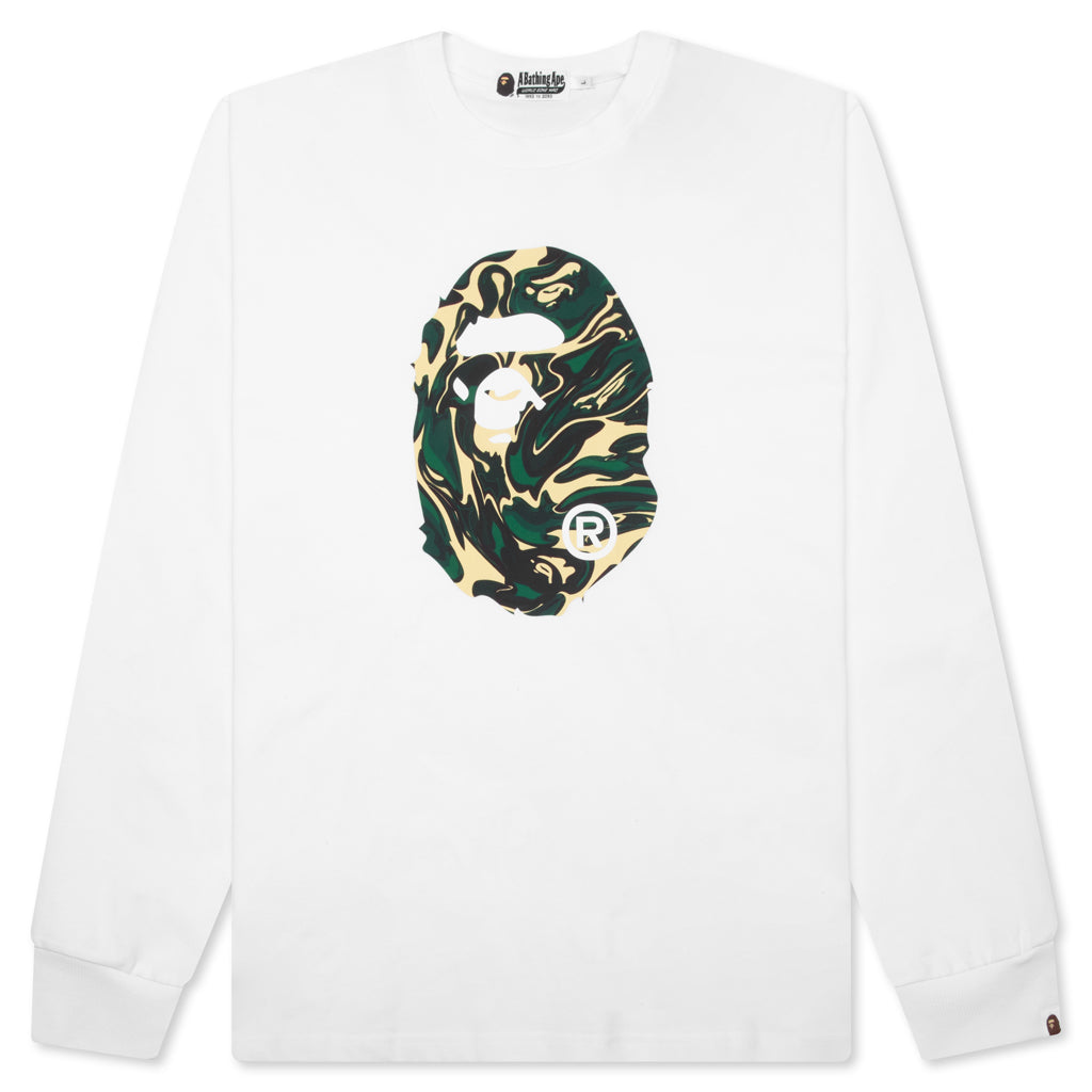 A BATHING APE Marbling Camo Ape Head Relaxed Fit L/S Tee - White