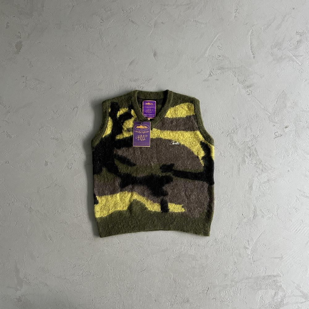 Corteiz More Hair Knit Vest - Green Camo Ironleague