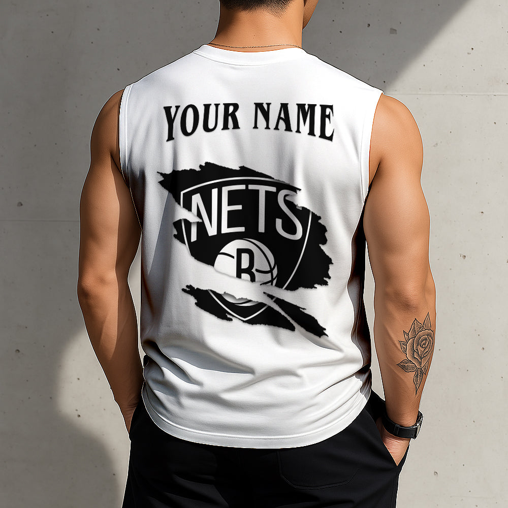 FINAL SALE - NEW CUSTOMIZED NBA25 BNE BROOKLYN NETS TANKTOP & GYM SHIRT