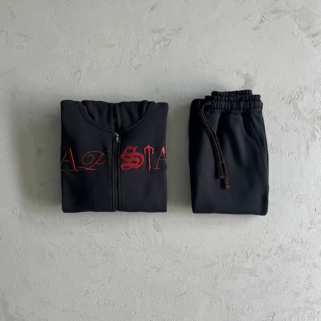Trapstar Script Zip Through Tracksuit - Black/Red Ironleague