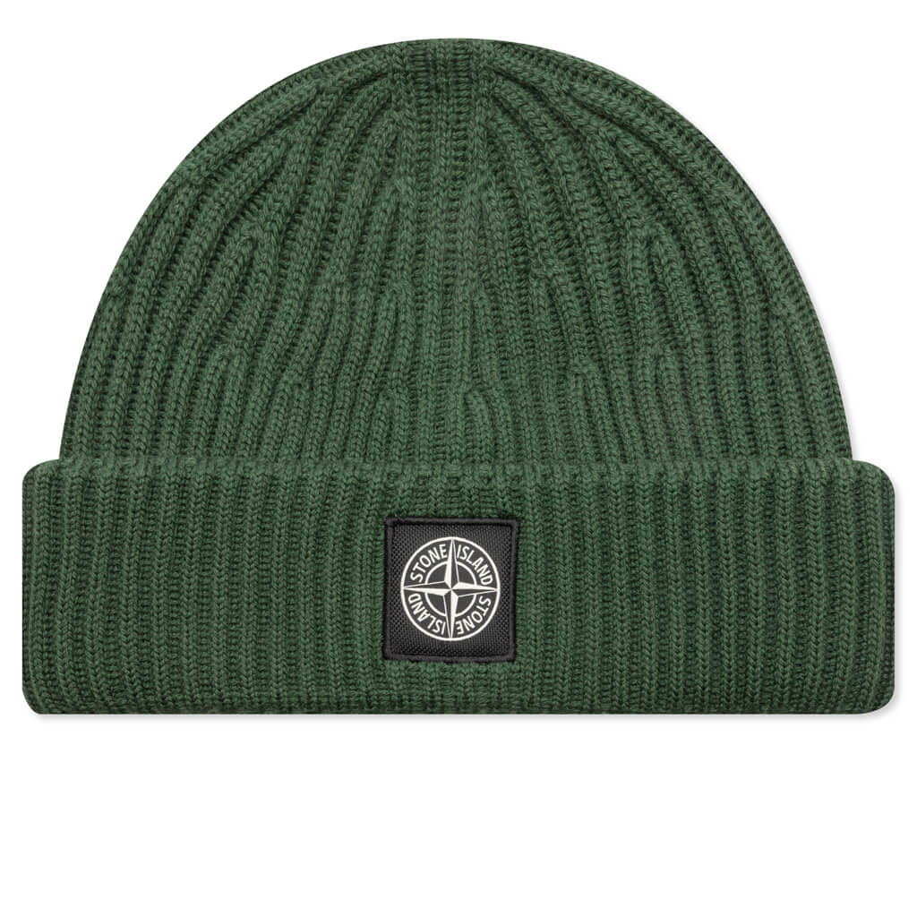 Stone Island Full Rib Wool Beanie - Olive Green