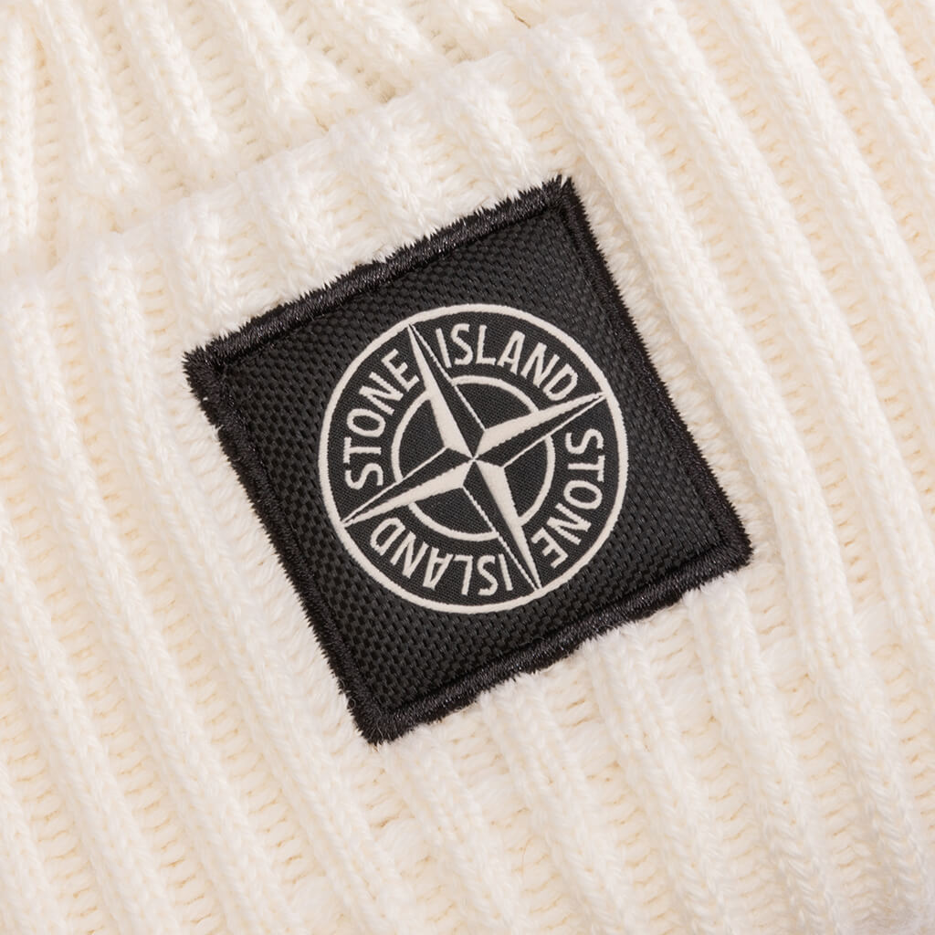 Stone Island Full Rib Wool Beanie - Natural White