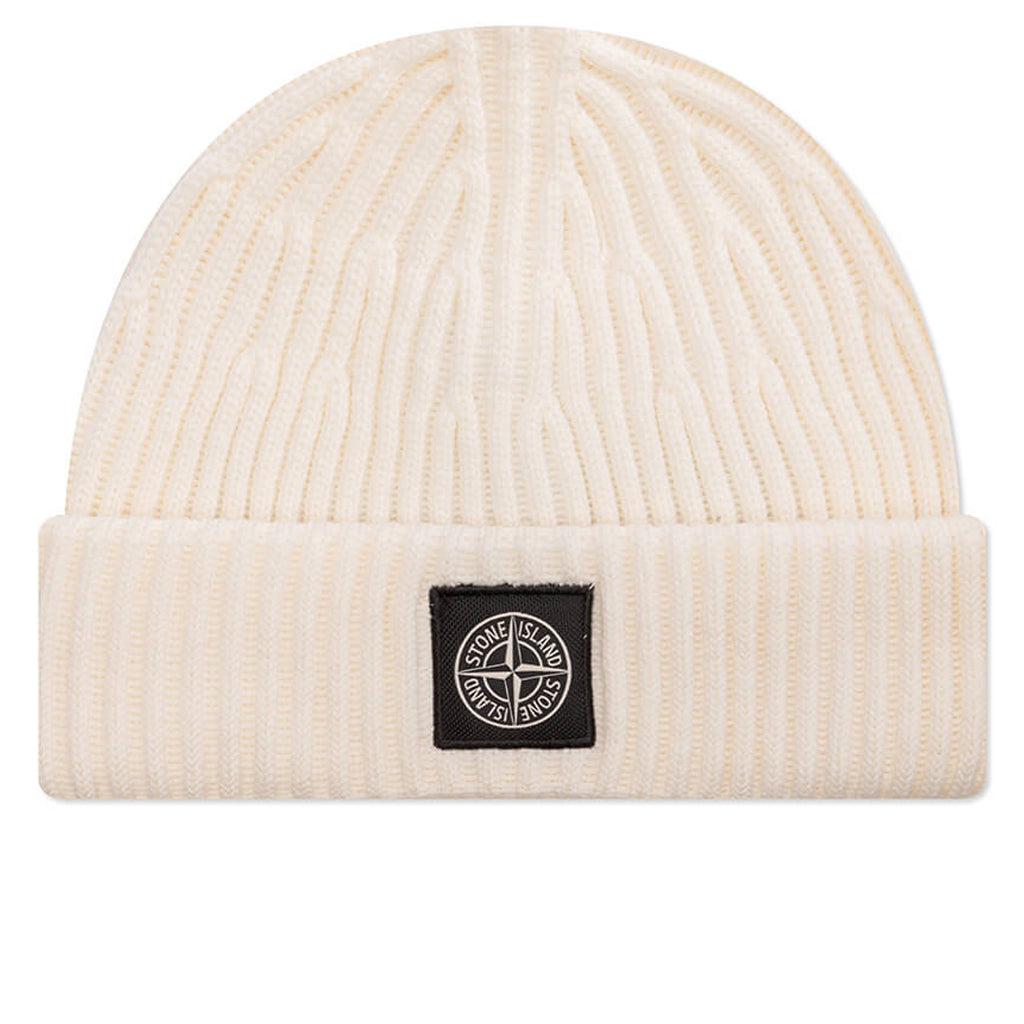 Stone Island Full Rib Wool Beanie - Natural White