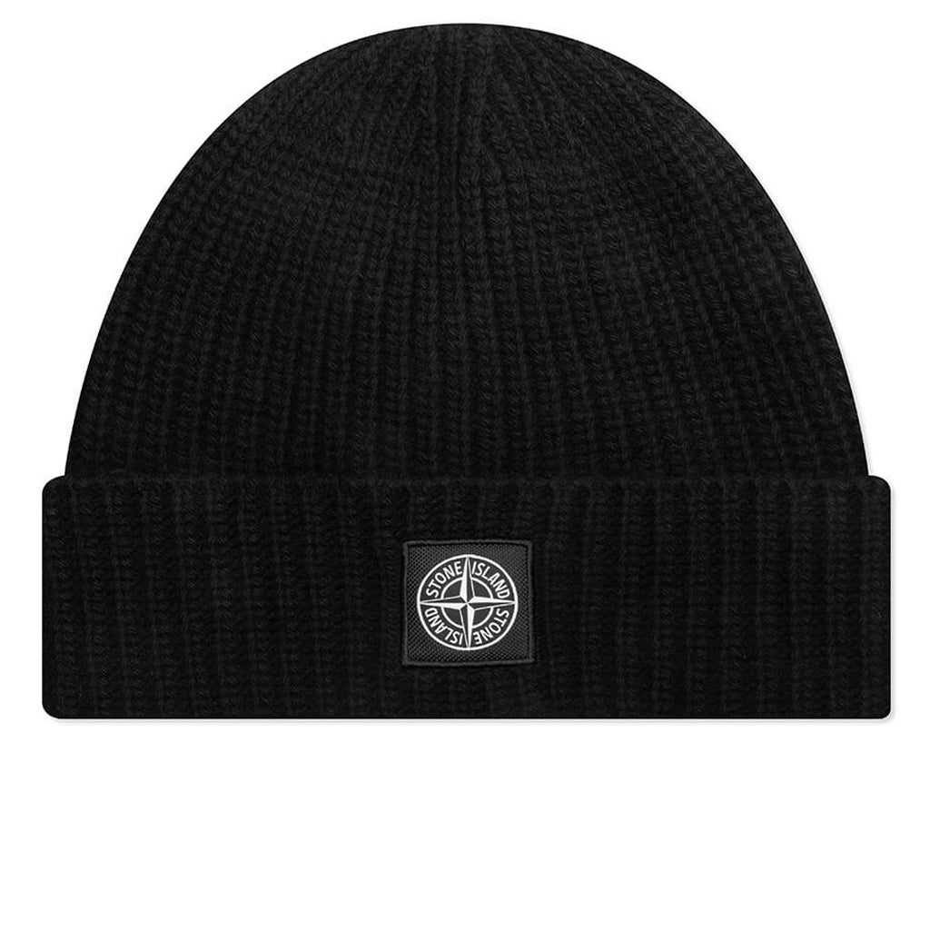 Stone Island Ribbed Geelong Wool Beanie - Black