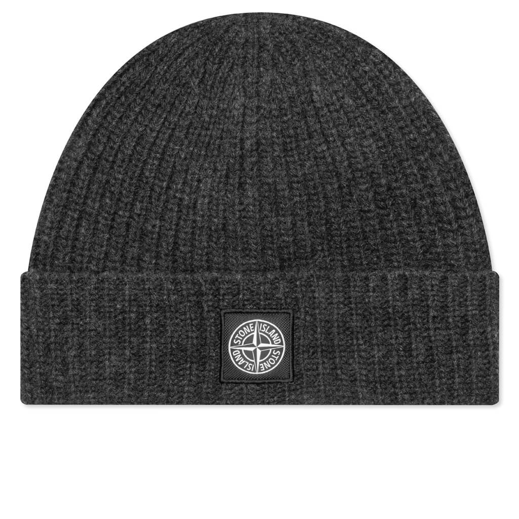 Stone Island Ribbed Geelong Wool Beanie - Charcoal