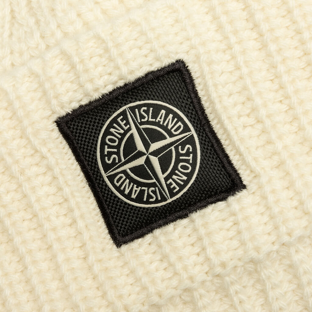 Stone Island Ribbed Geelong Wool Beanie - Natural White