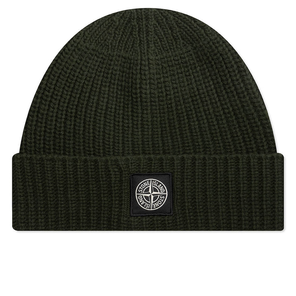 Stone Island Ribbed Geelong Wool Beanie - Olive Green