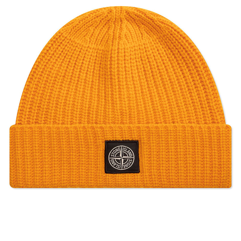Stone Island Ribbed Geelong Wool Beanie - Yellow