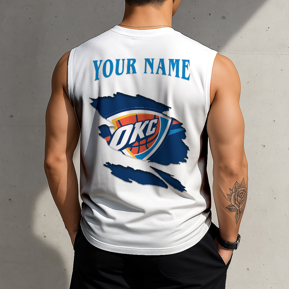 FINAL SALE - NEW CUSTOMIZED NBA01 OCT OKLAHOMA CITY THUNDER TANKTOP & GYM SHIRT