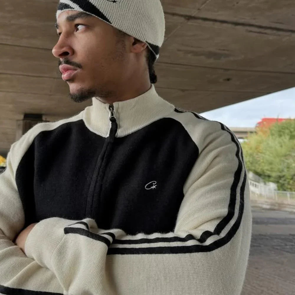 Corteiz Knit Zip Fleece - White/Black Ironleague