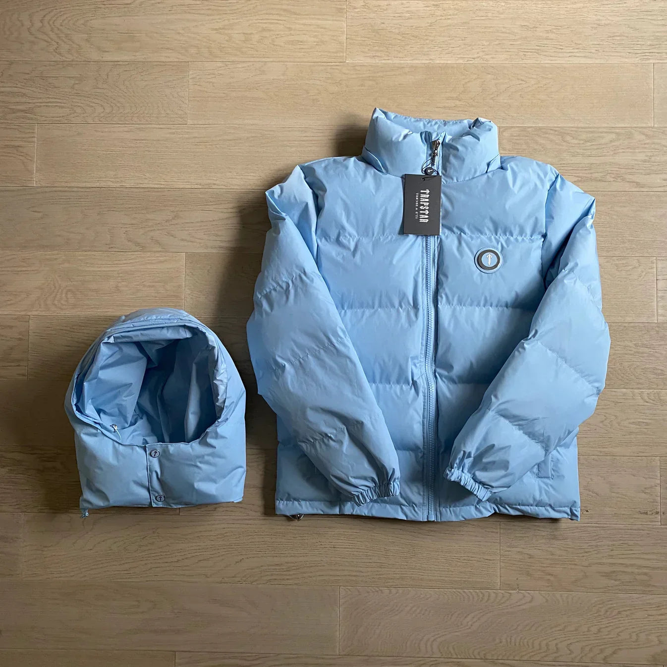 Trapstar Detachable Hooded Puffer Jacket - Ice Blue Ironleague