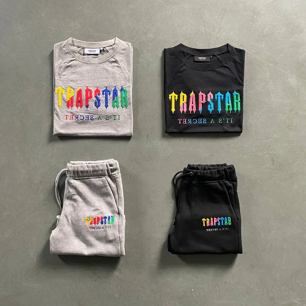 Trapstar Chenille Decoded Short Set - Grey/Black Ironleague