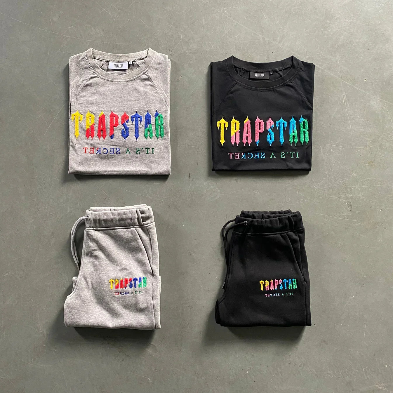 Trapstar Chenille Decoded Short Set - Grey/Black Ironleague