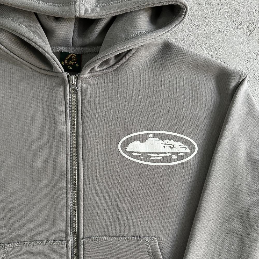 Corteiz Grey Island Puff Print Zip Set Ironleague