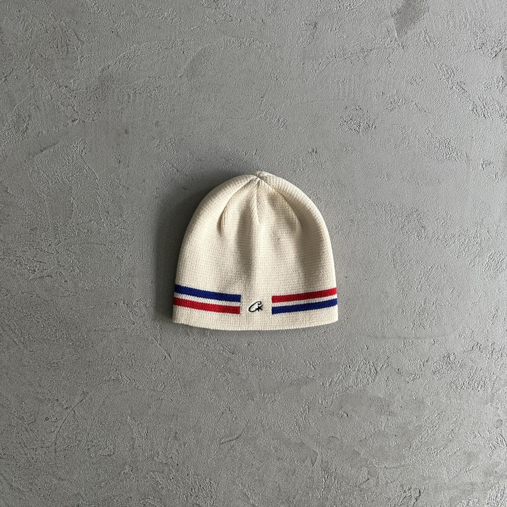 Corteiz Knit Stripe Beanie - White Ironleague