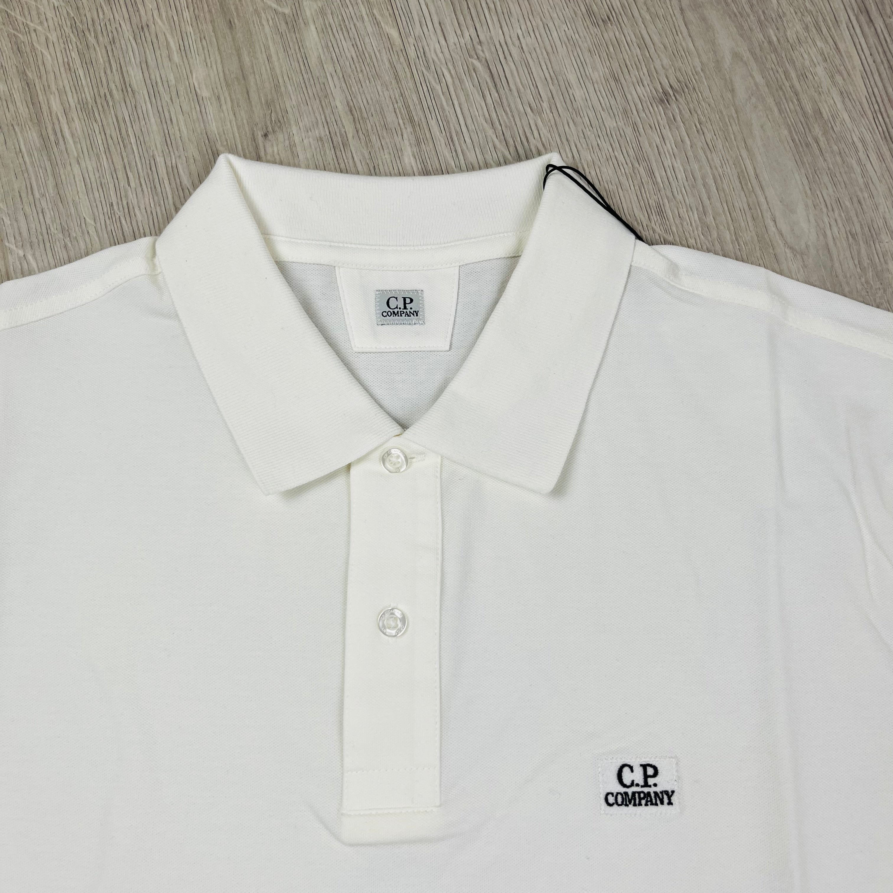 CP Company Piquet Polo Shirt - White Ironleague