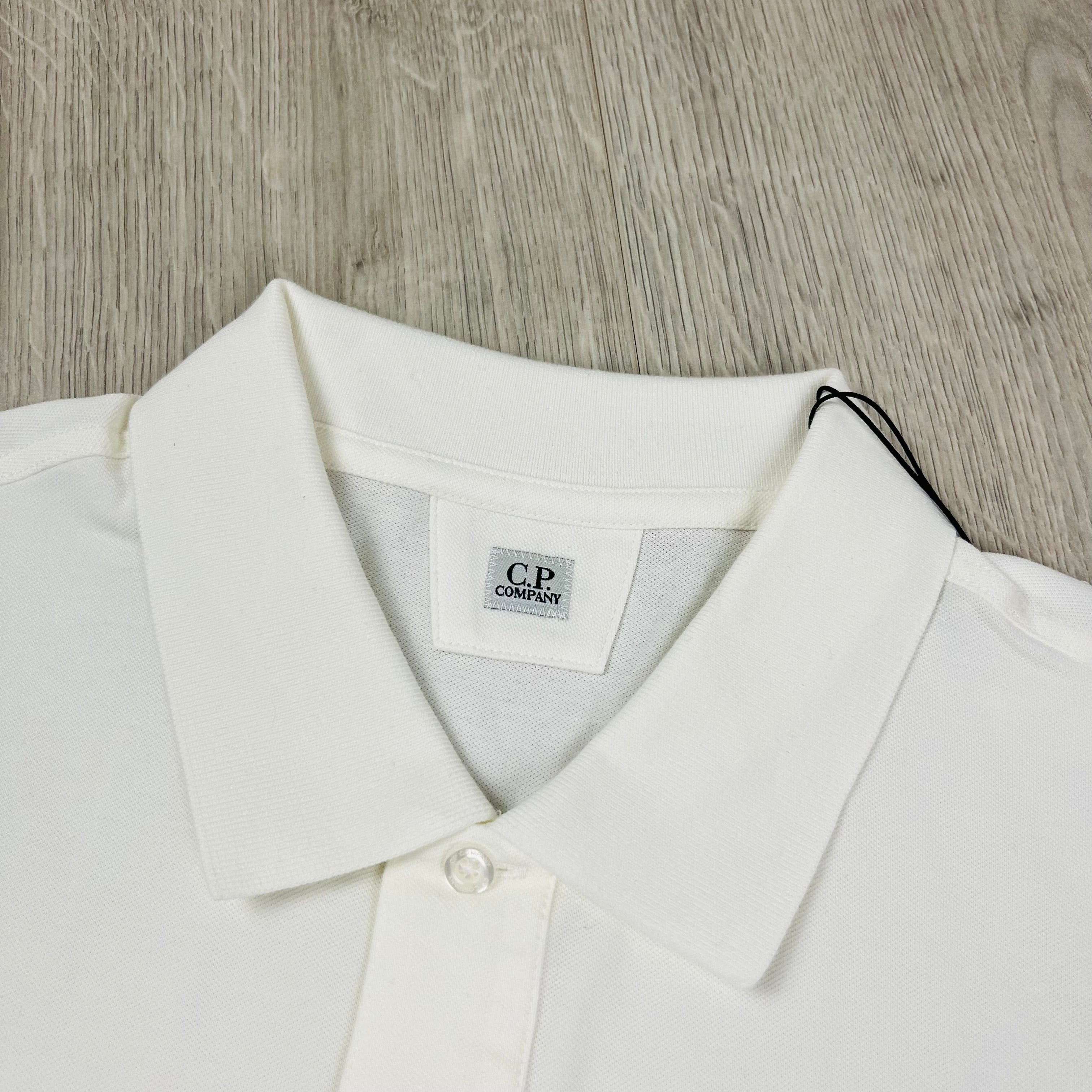 CP Company Piquet Polo Shirt - White Ironleague