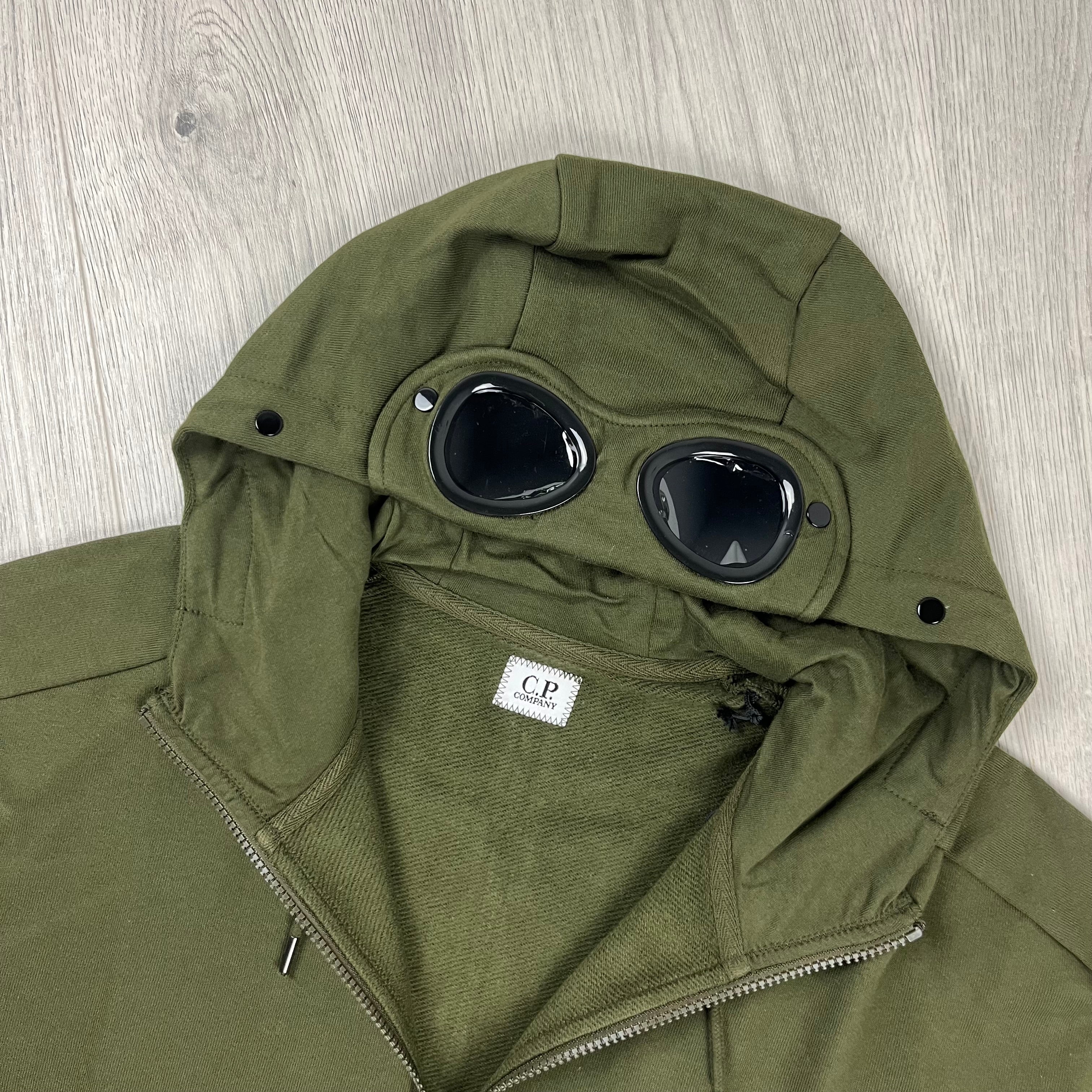 CP Company Raised Fleece Goggle Hoodie - Ivy Green Ironleague