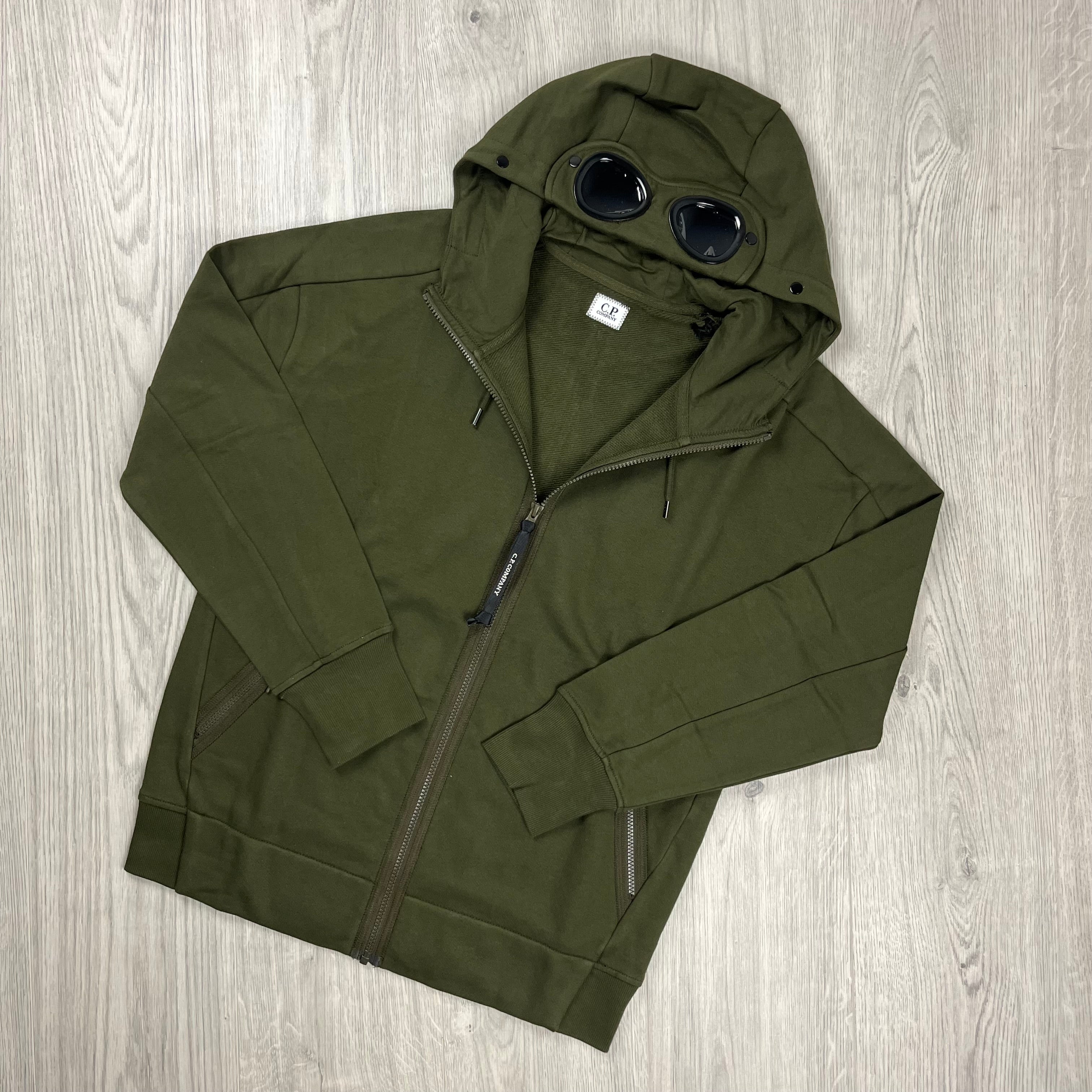 CP Company Raised Fleece Goggle Hoodie - Ivy Green Ironleague