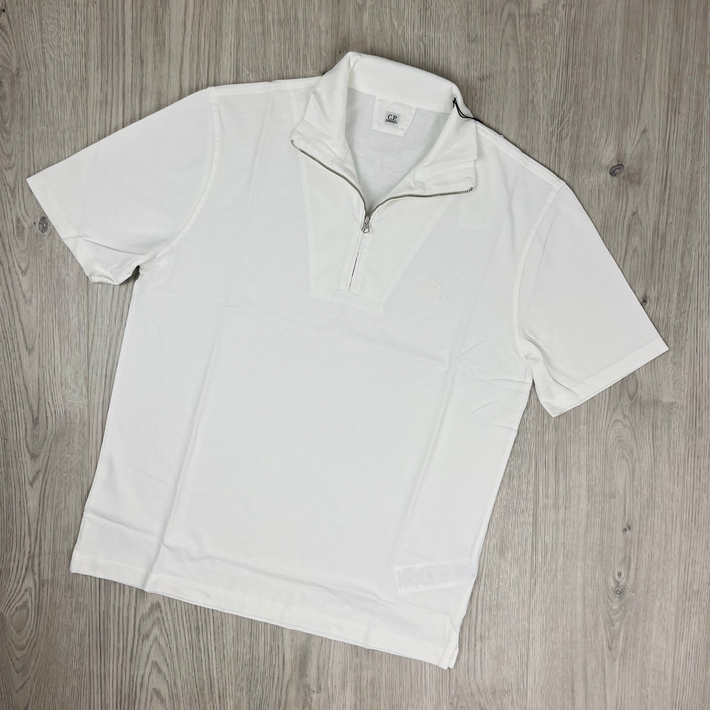 CP Company Zip Polo Shirt - White Ironleague