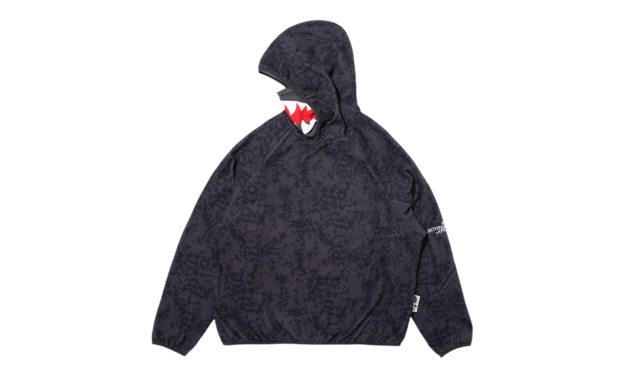 BAPE Kazuki Pixelate Camo Shark Relaxed Fit Pullover Hoodie Charcoal 1L83114901 CHARCOAL