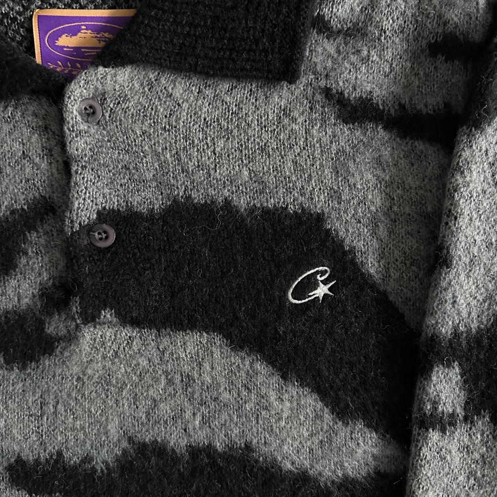 Corteiz More Hair Fuzzy Collar Sweater - Black/Grey Ironleague