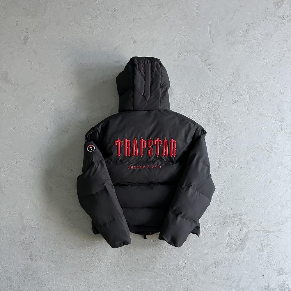 Trapstar Decoded 2.0 Hooded Puffer - Black/Red Ironleague
