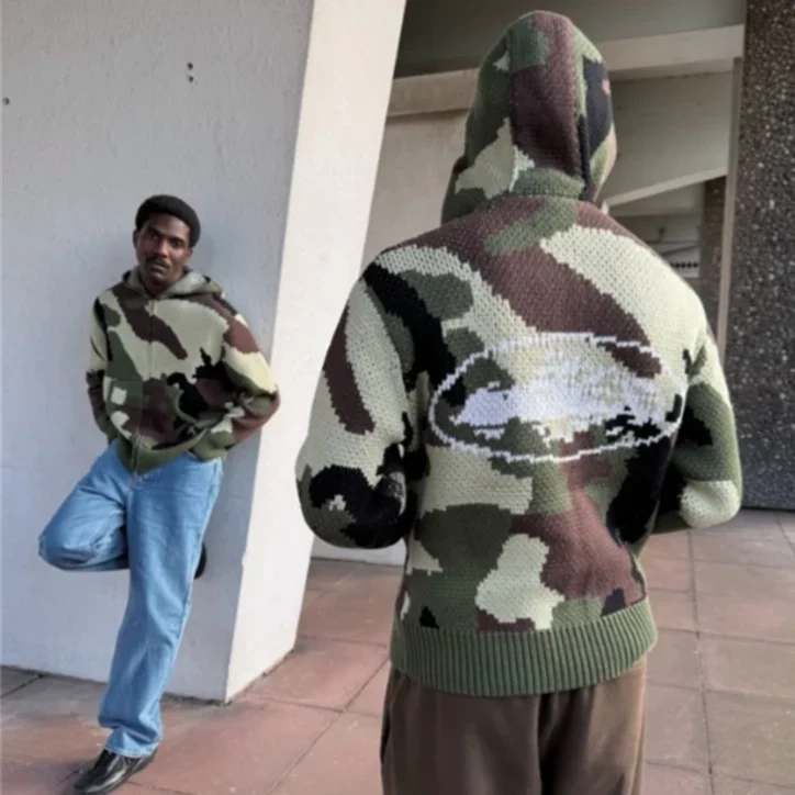 Corteiz Alcatraz Heavy Knit Zip Hoodie - Camo Ironleague