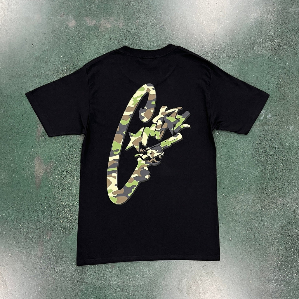 Corteiz Camo Gunslinger T-Shirt - Black/White Ironleague