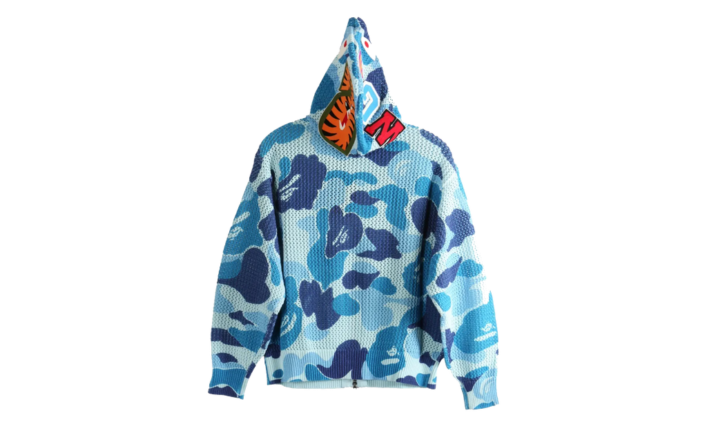BAPE ABC Camo Crochet Relaxed Fit Shark Full Zip Hoodie Blue Camo 1L30115306 BLU