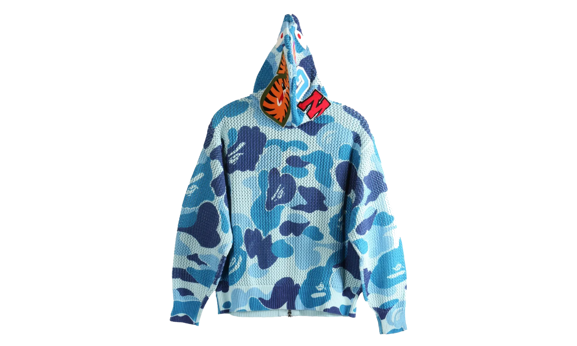 BAPE ABC Camo Crochet Relaxed Fit Shark Full Zip Hoodie Blue Camo 1L30115306 BLU