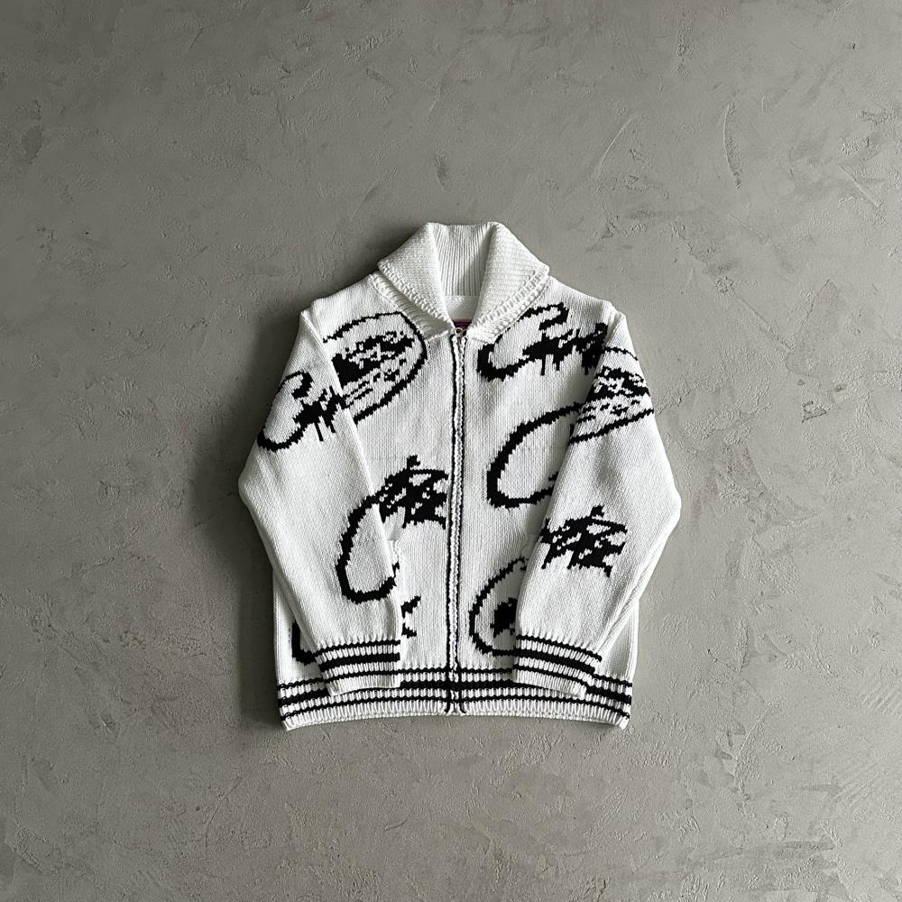Corteiz Heavy Knit Jacquard Sweater - White Ironleague