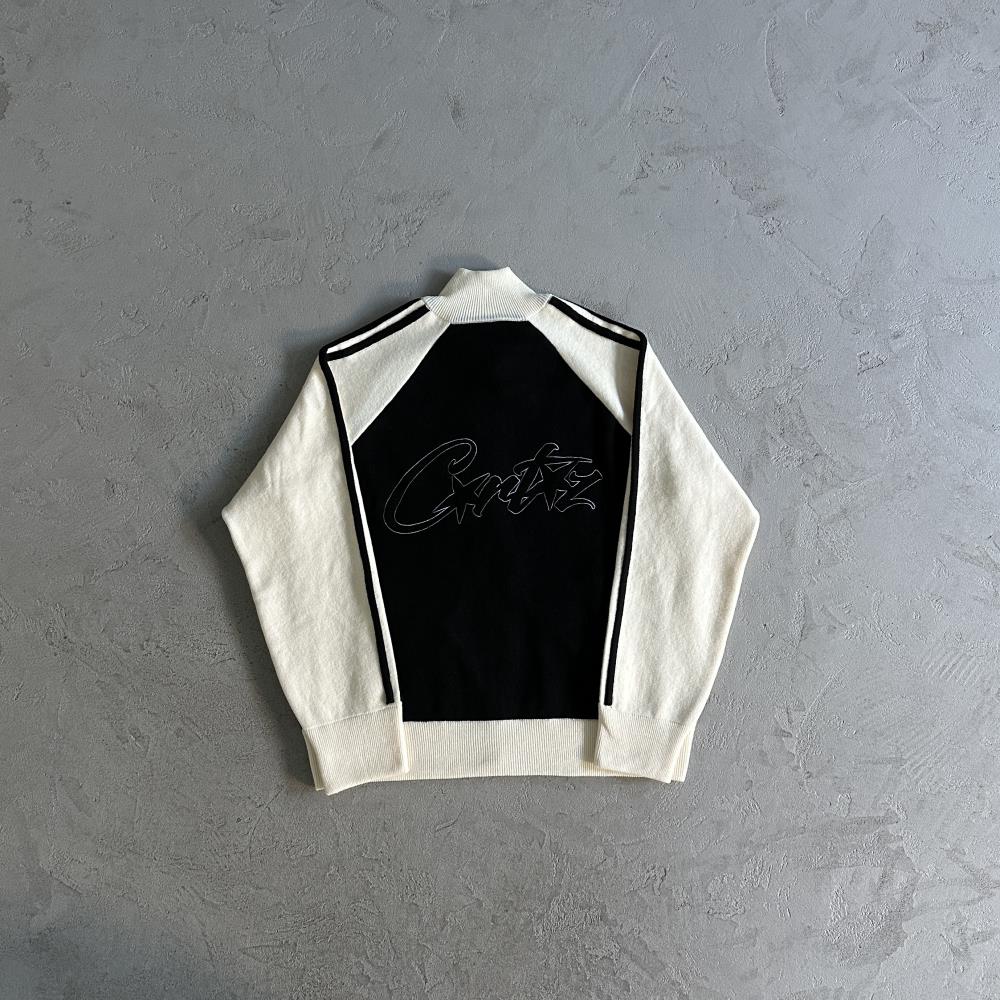 Corteiz Knit Zip Fleece - White/Black Ironleague