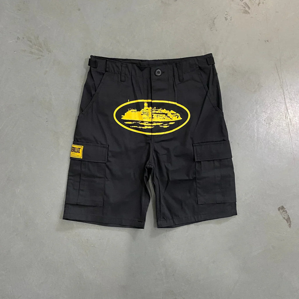 Corteiz Mula Guerillaz Shorts - Black/Yellow Ironleague
