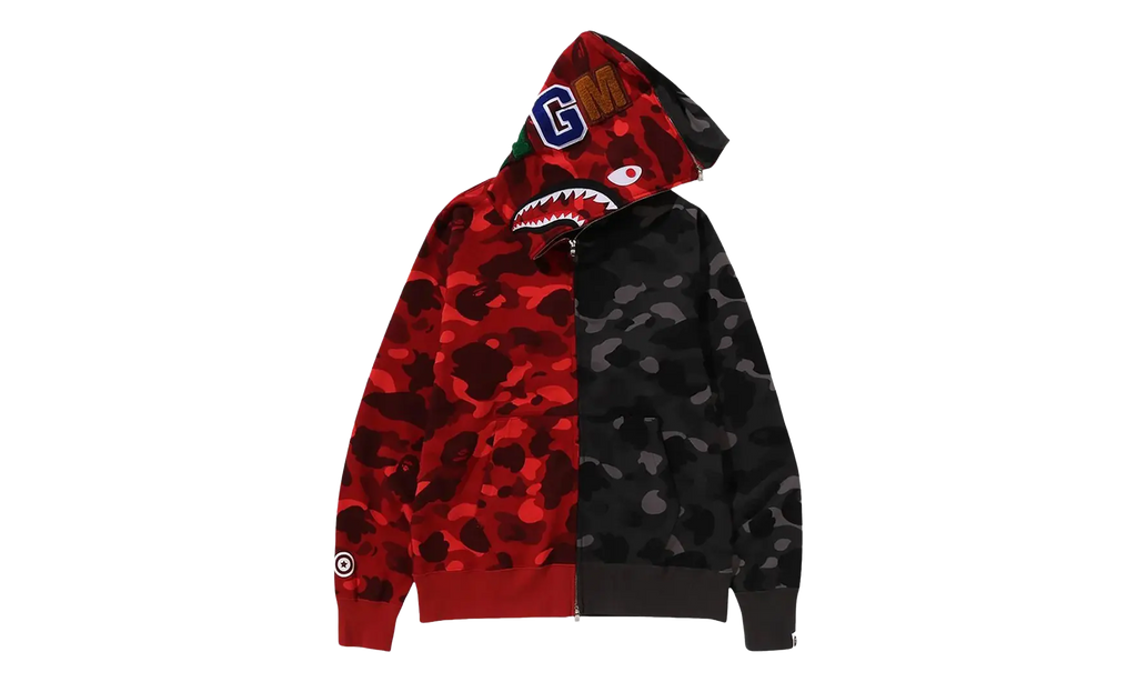 BAPE Color Camo Separate Shark Full Zip Hoodie Red / Black 1K80 115 001 RED BLACK