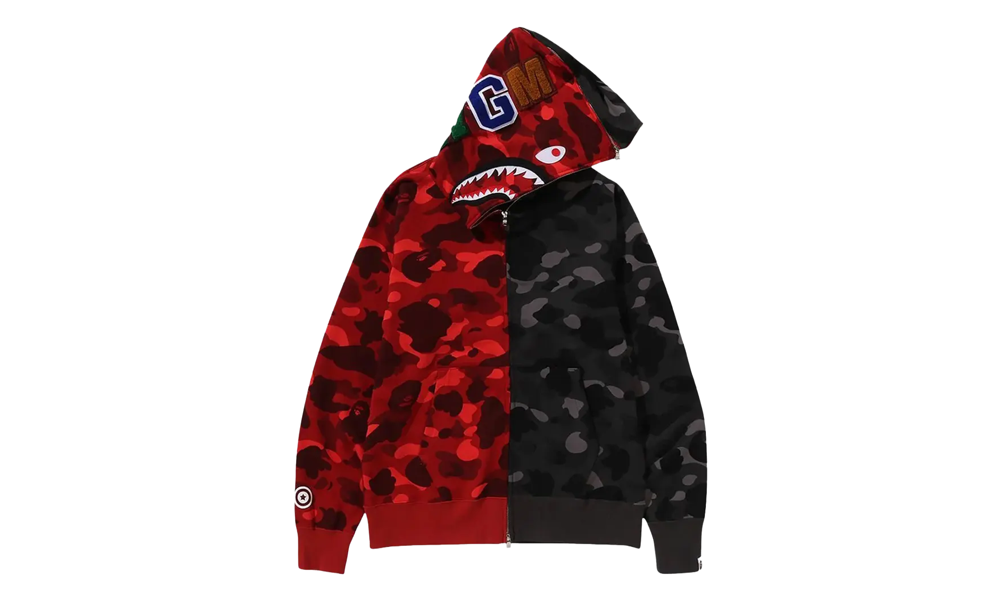 BAPE Color Camo Separate Shark Full Zip Hoodie Red / Black 1K80 115 001 RED BLACK